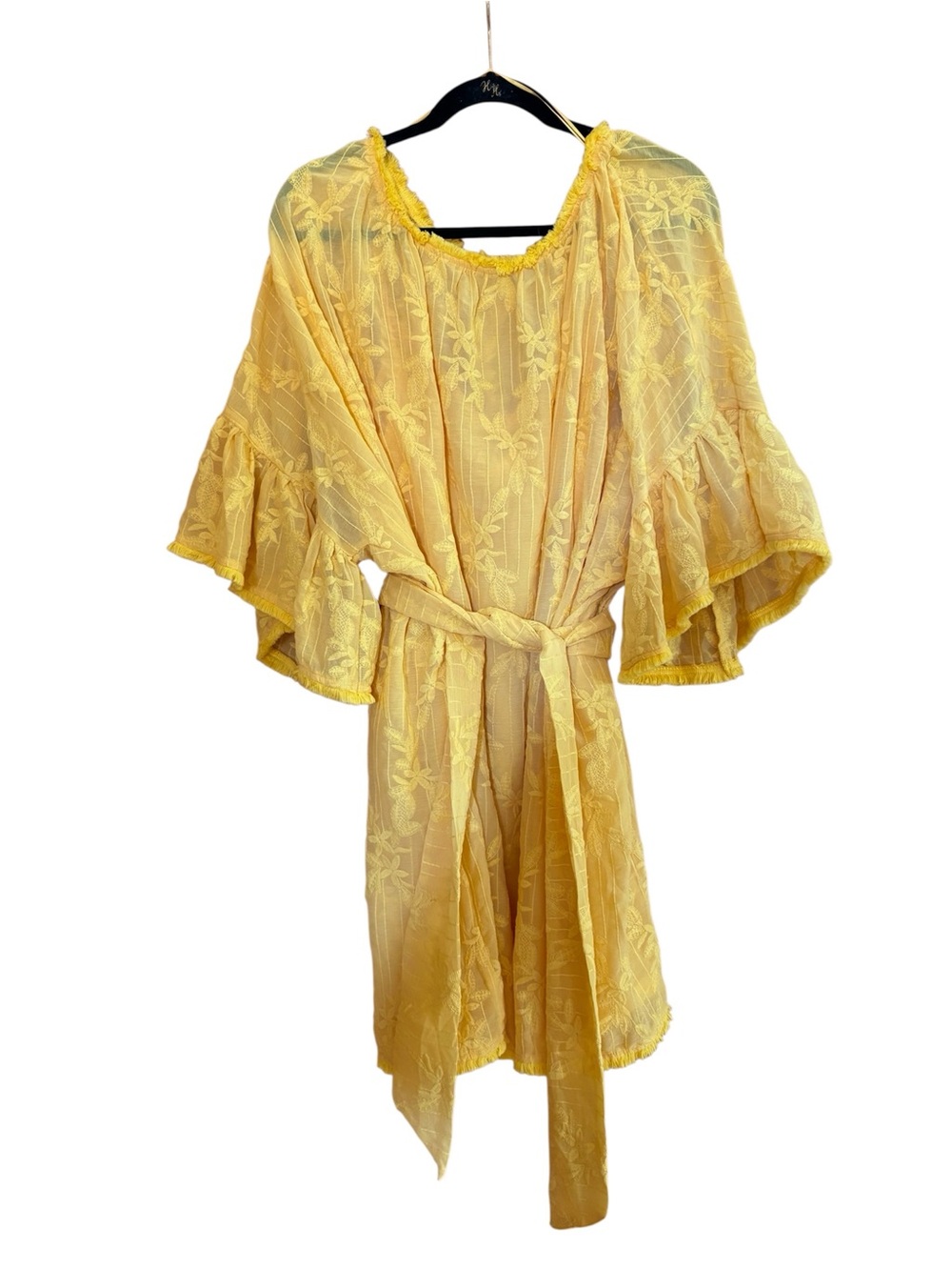 Sunshine Yellow Embroidered Mini Dress with Tie Waist
